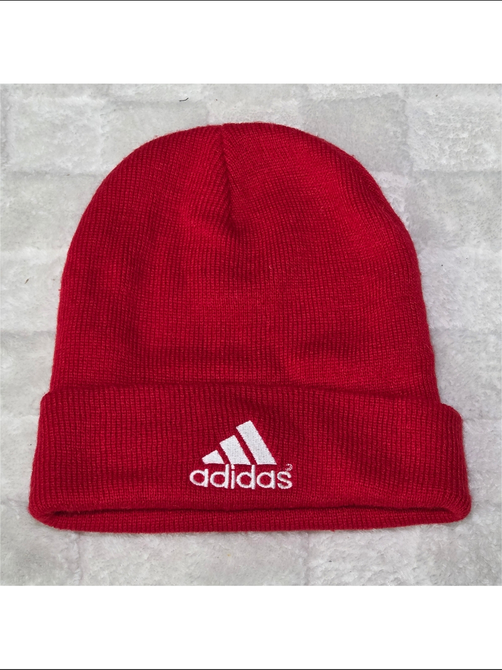 Vintage Adidas Beanie Red W/ White Embroidered Mountain Logo